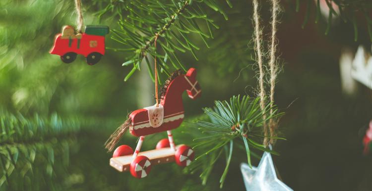 Green Christmas Tree with three ornaments 