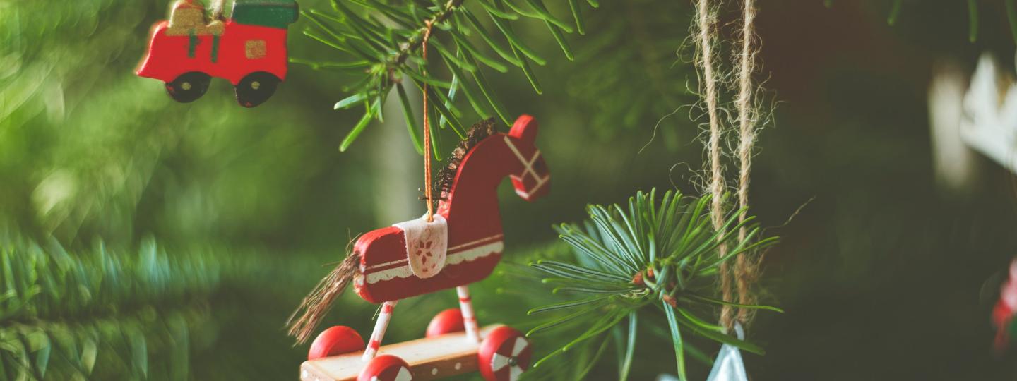 Green Christmas Tree with three ornaments 